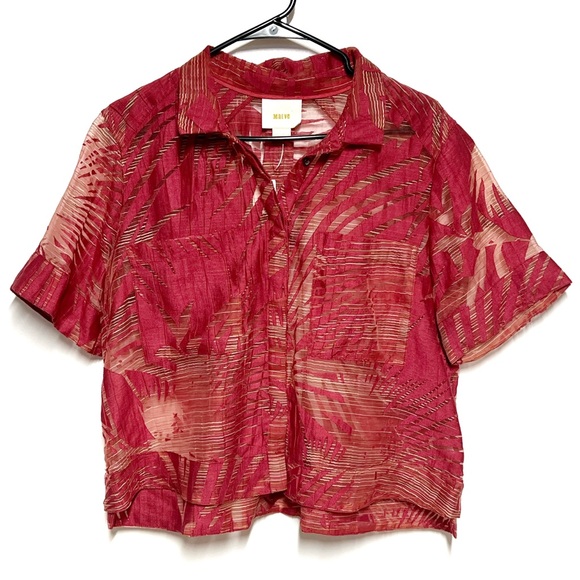 NWT Anthropologie Maeve Sum Palm Sheet MIDI Top Wine Sz 12 - Picture 4 of 8